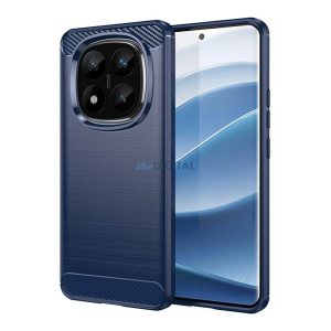 Szilikon telefonvédő (ütésállóság, légpárnás sarok, szálcsiszolt, karbon minta) SÖTÉTKÉK Xiaomi Redmi Note 14 Pro Plus 5G
