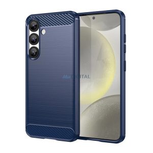 Szilikon telefonvédő (ütésállóság, légpárnás sarok, szálcsiszolt, karbon minta) SÖTÉTKÉK Samsung Galaxy S25 (SM-S931)