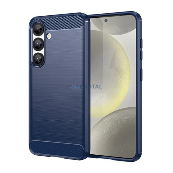 Szilikon telefonvédő (ütésállóság, légpárnás sarok, szálcsiszolt, karbon minta) SÖTÉTKÉK Samsung Galaxy S25 (SM-S931)