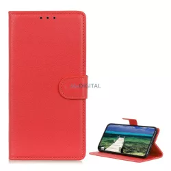   Tok álló, bőr hatású (FLIP, oldalra nyíló, asztali tartó, prémium) PIROS Xiaomi Redmi Note 14 Pro 5G