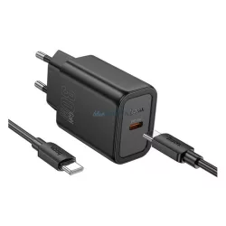   HOCO N62 hálózati töltő Type-C aljzat (30W, PD gyorstöltő 3.0 + Type-C kábel) FEKETE