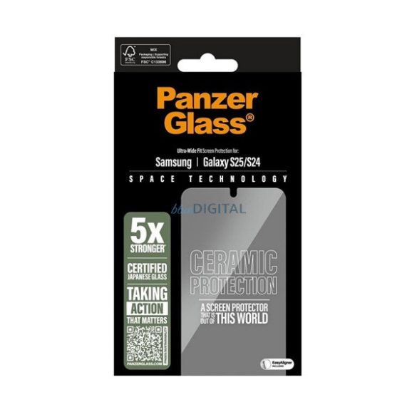 PANZERGLASS CERAMIC képernyővédő üveg (3D, ütésállóság, 9H) ÁTLÁTSZÓ Samsung Galaxy S25 (SM-S931)