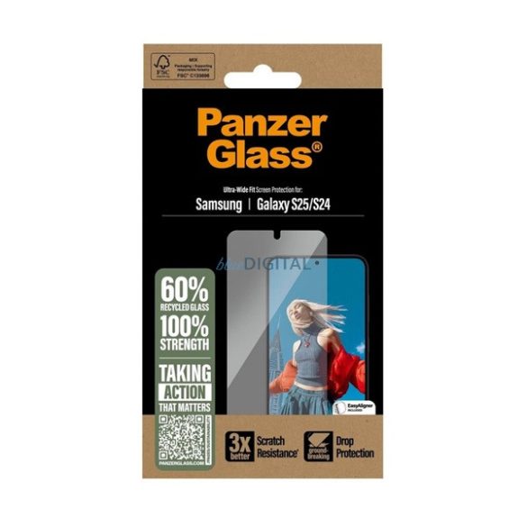 PANZERGLASS képernyővédő üveg (3D, ütésállóság, 9H) ÁTLÁTSZÓ Samsung Galaxy S25 (SM-S931)