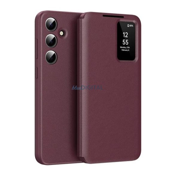 Tok álló (aktív FLIP, oldalra nyíló, Smart View Cover) BORDÓ Samsung Galaxy S25 (SM-S931)