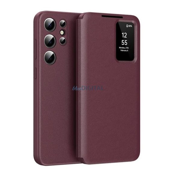 Tok álló (aktív FLIP, oldalra nyíló, Smart View Cover) BORDÓ Samsung Galaxy S25 Ultra (SM-S938)