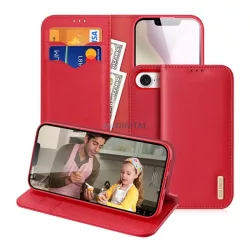   DUX DUCIS HIVO tok álló, valódi bőr (FLIP, oldalra nyíló, asztali tartó, kártyazseb, RFID) PIROS Apple iPhone 16e