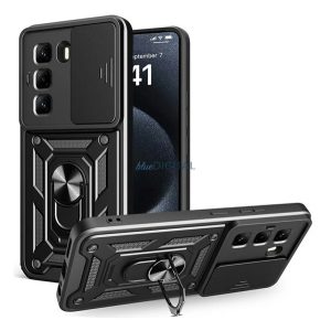Defender szilikon telefonvédő (ütésállóság, tartógyűrű, kameravédő) FEKETE Infinix Hot 50 Pro 4G (X6881)