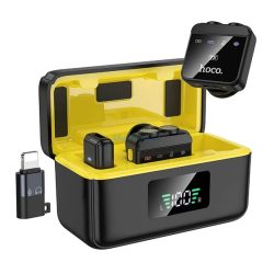   HOCO L17 bluetooth mikrofon 2db (Type-C, lightning, LAVALIER csíptethető, zajszűrő + töltőtok) FEKETE
