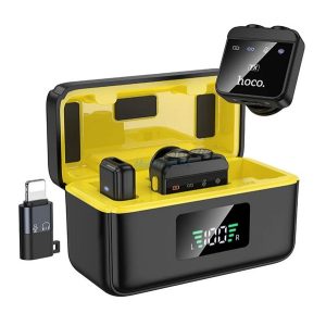 HOCO L17 bluetooth mikrofon 2db (Type-C, lightning, LAVALIER csíptethető, zajszűrő + töltőtok) FEKETE