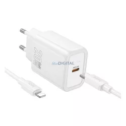   HOCO N60 hálózati töltő Type-C aljzat (20W, PD gyorstöltő 3.0 + lightning kábel) FEHÉR