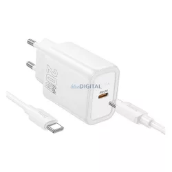   HOCO N60 hálózati töltő Type-C aljzat (20W, PD gyorstöltő 3.0 + Type-C kábel) FEHÉR