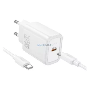 HOCO N60 hálózati töltő Type-C aljzat (20W, PD gyorstöltő 3.0 + Type-C kábel) FEHÉR