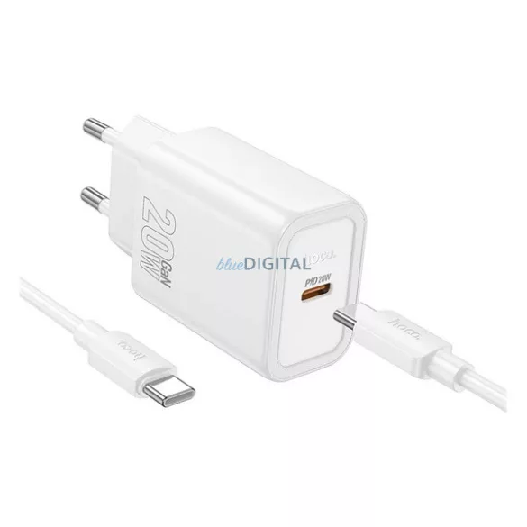 HOCO N60 hálózati töltő Type-C aljzat (20W, PD gyorstöltő 3.0 + Type-C kábel) FEHÉR