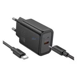   HOCO N60 hálózati töltő Type-C aljzat (20W, PD gyorstöltő 3.0 + Type-C kábel) FEKETE