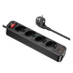   HOCO NS9 hálózati elosztó (4 AC+2 USB+Type-C aljzat 67W, PD gyorstöltő 3.0 + 200cm tápkábel) FEKETE