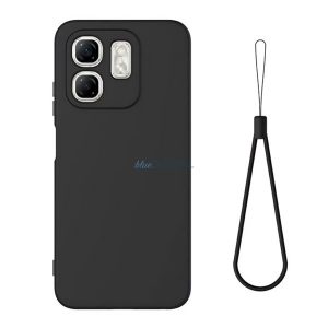 Szilikon telefonvédő (matt, mikrofiber plüss karcolásmentesítő belső, prémium + kézpánt) FEKETE Infinix Hot 50i 4G (X6531)