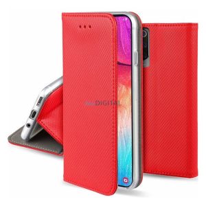Tok álló, bőr hatású (FLIP, oldalra nyíló, asztali tartó, rombusz) PIROS Xiaomi Redmi Note 14 Pro 4G