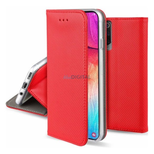 Tok álló, bőr hatású (FLIP, oldalra nyíló, asztali tartó, rombusz) PIROS Xiaomi Redmi Note 14 4G