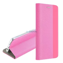   Tok álló, bőr hatású (FLIP, oldalra nyíló, asztali tartó, textil minta) RÓZSASZÍN Xiaomi Redmi Note 14 5G