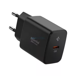 SPIGEN ESSENTIAL hálózati töltő Type-C aljzat (20W, GaN, PD gyorstöltő 3.0) FEKETE