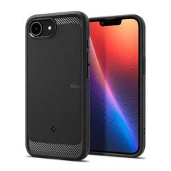   SPIGEN RUGGED ARMOR szilikon telefonvédő (ütésállóság, légpárnás sarok, karbon minta, MagSafe) FEKETE Apple iPhone 16e
