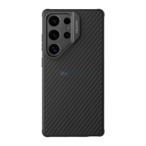NILLKIN CARBOPROP szilikon telefonvédő (ütésállóság, aramid bevonat, kitámasztó, karbon minta) FEKETE Samsung Galaxy S25 Ultra (SM-S938)