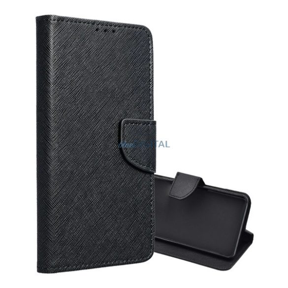 Tok álló, bőr hatású (FLIP, oldalra nyíló, asztali tartó, kártyazseb, textil hatás) FEKETE Xiaomi Redmi Note 14 Pro 4G