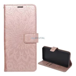 Tok álló, bőr hatású (FLIP, oldalra nyíló, asztali tartó, kézpánt, mandala) ROZÉARANY Apple iPhone 16e