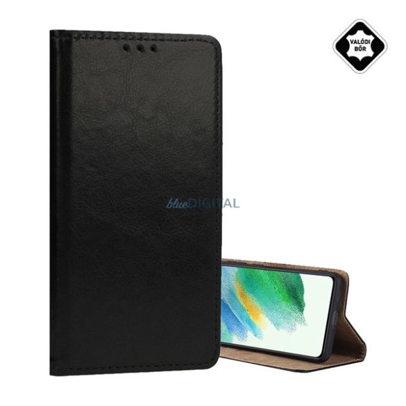 Tok álló, valódi bőr (FLIP, oldalra nyíló, asztali tartó) FEKETE Xiaomi Redmi Note 14 Pro 4G