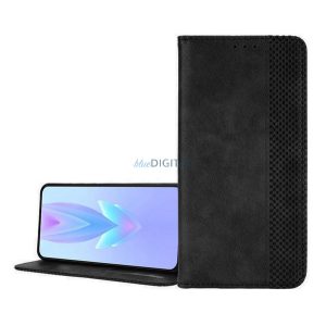 Tok álló, bőr hatású (FLIP, oldalra nyíló, asztali tartó, mozaik) FEKETE Xiaomi 15