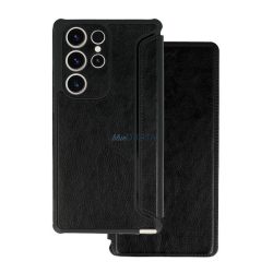  Tok álló, bőr hatású (FLIP, oldalra nyíló, ütésállóság, légpárnás sarok, kameravédő) FEKETE Samsung Galaxy S25 (SM-S931)