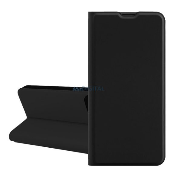 Tok álló, bőr hatású (FLIP, szilikon belső, oldalra nyíló, asztali tartó, kártyazseb) FEKETE Samsung Galaxy A16 5G (SM-A166), Galaxy A16 4G (SM-A165)