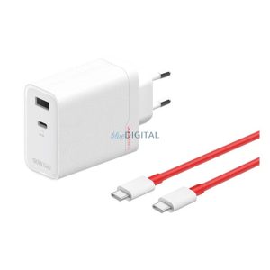 ONEPLUS SUPERVOOC hálózati töltő USB+Type-C aljzat (120W, PD gyorstöltő + Type-C kábel) FEHÉR