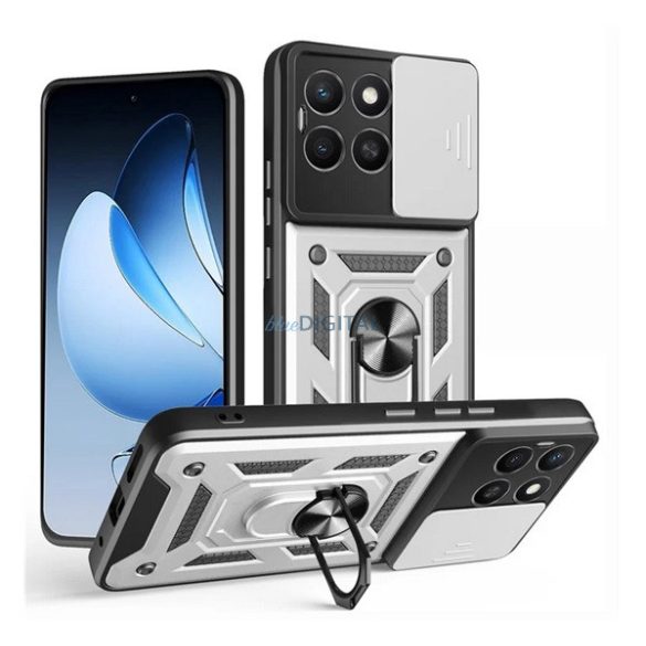 Defender szilikon telefonvédő (ütésállóság, tartógyűrű, kameravédő) EZÜST Honor X8c