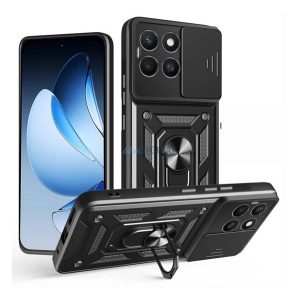 Defender szilikon telefonvédő (ütésállóság, tartógyűrű, kameravédő) FEKETE Honor X8c