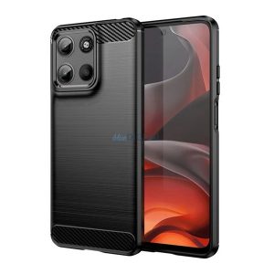 Szilikon telefonvédő (ütésállóság, légpárnás sarok, szálcsiszolt, karbon minta) FEKETE Motorola Moto G15 (XT2521)