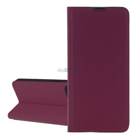 Tok álló, bőr hatású (FLIP, szilikon belső, oldalra nyíló, asztali tartó, kártyazseb) BORDÓ Xiaomi Redmi Note 14 4G