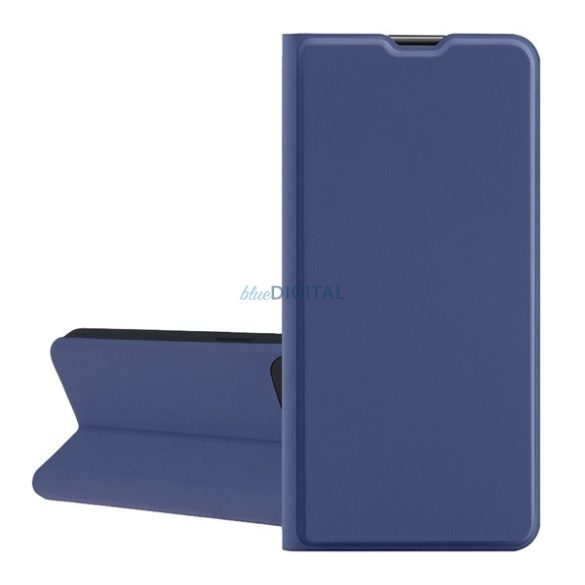 Tok álló, bőr hatású (FLIP, szilikon belső, oldalra nyíló, asztali tartó, kártyazseb) SÖTÉTKÉK Xiaomi Redmi Note 14 4G