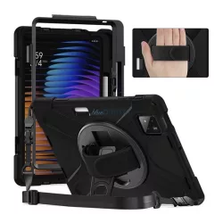   Defender műanyag telefonvédő (ütésállóság, kitámasztó, 360° + kézpánt, vállpánt) FEKETE Xiaomi Pad 7 Pro, Pad 7
