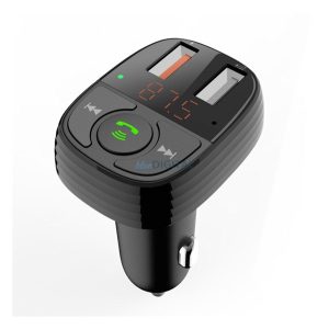 DEVIA EA133 bluetooth FM transmitter autós töltő 2 USB+Type-C aljzat (v5.3, 30W, gyorstöltő, LED kijelző, RGB) FEKETE