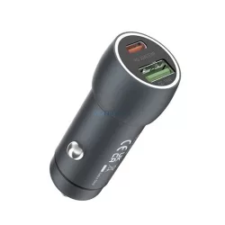   DEVIA EXTREME autós töltő USB+Type-C aljzat (48W, PD gyorstöltő 3.0) SÖTÉTSZÜRKE