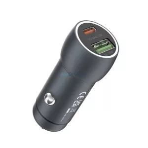 DEVIA EXTREME autós töltő USB+Type-C aljzat (48W, PD gyorstöltő 3.0) SÖTÉTSZÜRKE