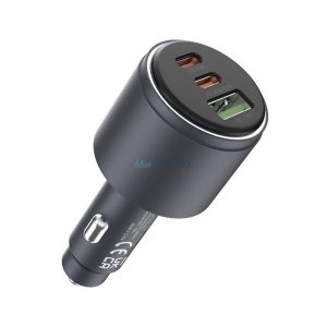 DEVIA EXTREME METAL autós töltő USB+2 Type-C aljzat (65W, PD gyorstöltő 3.0) FEKETE