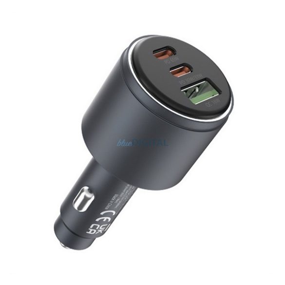 DEVIA EXTREME METAL autós töltő USB+2 Type-C aljzat (65W, PD gyorstöltő 3.0) FEKETE