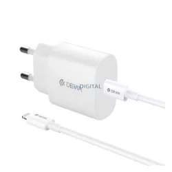   DEVIA ROCKET hálózati töltő Type-C aljzat (20W, PD gyorstöltő + lightning kábel) FEHÉR
