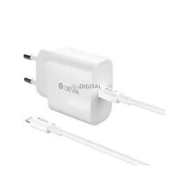   DEVIA SMART hálózati töltő Type-C aljzat (30W, GaN, PD gyorstöltő + lightning kábel) FEHÉR