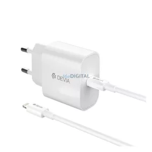 DEVIA SMART hálózati töltő Type-C aljzat (30W, GaN, PD gyorstöltő + lightning kábel) FEHÉR