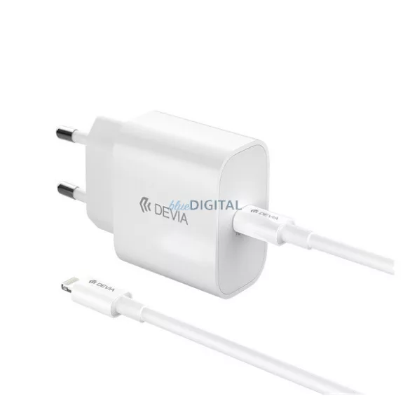 DEVIA SMART hálózati töltő Type-C aljzat (30W, GaN, PD gyorstöltő + lightning kábel) FEHÉR