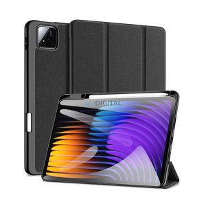 DUX DUCIS DOMO tok álló, bőr hatású (aktív FLIP, oldalra nyíló, TRIFOLD, asztali tartó, ceruza tartó) FEKETE Xiaomi Pad 7 Pro, Pad 7