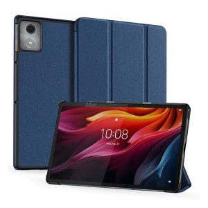 DUX DUCIS DOMO tok álló, bőr hatású (aktív FLIP, oldalra nyíló, TRIFOLD, asztali tartó, textil minta) SÖTÉTKÉK Lenovo Tab K11 Plus (TB352)